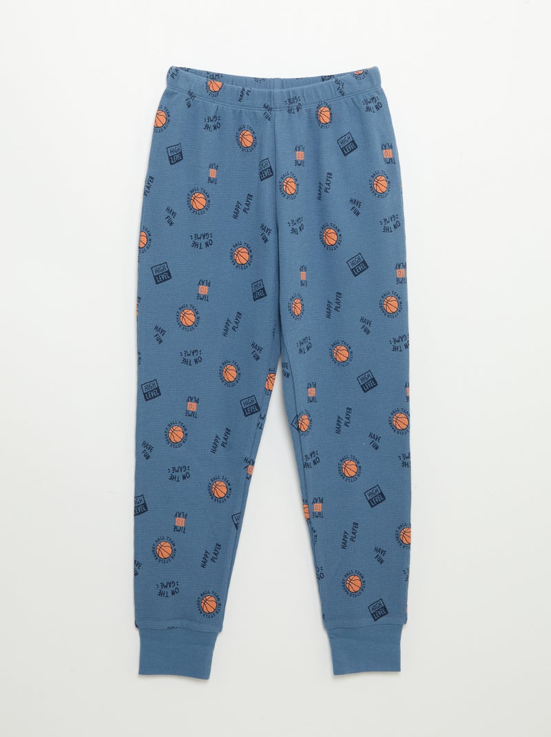 2-delige pyjama - T-shirt met lange mouwen + broek Blauw - Kiabi