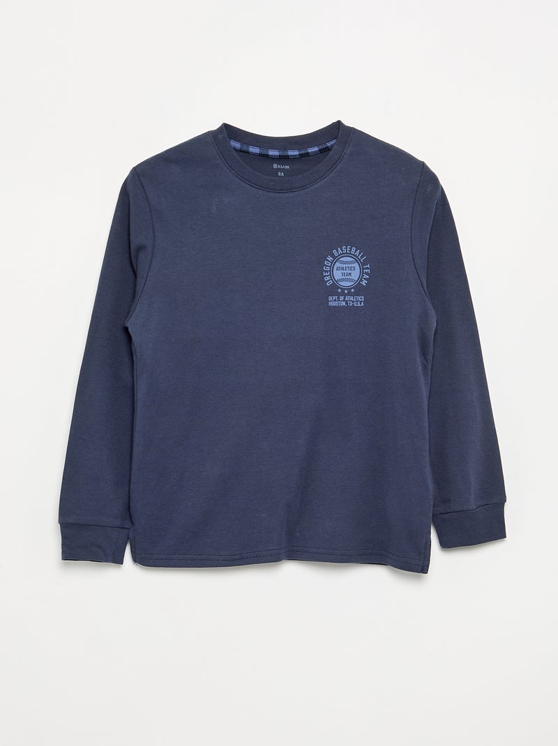 2-delige pyjama - T-shirt met lange mouwen + broek Blauw - Kiabi
