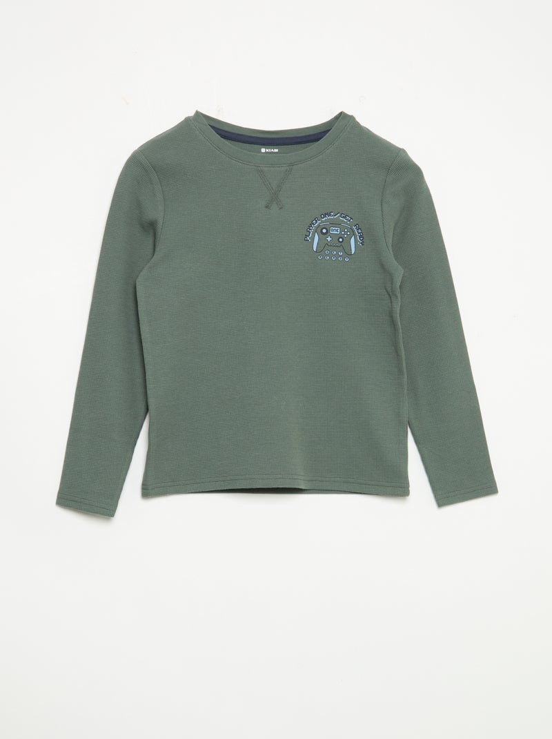 2-delige pyjama - T-shirt met lange mouwen + broek Groen - Kiabi
