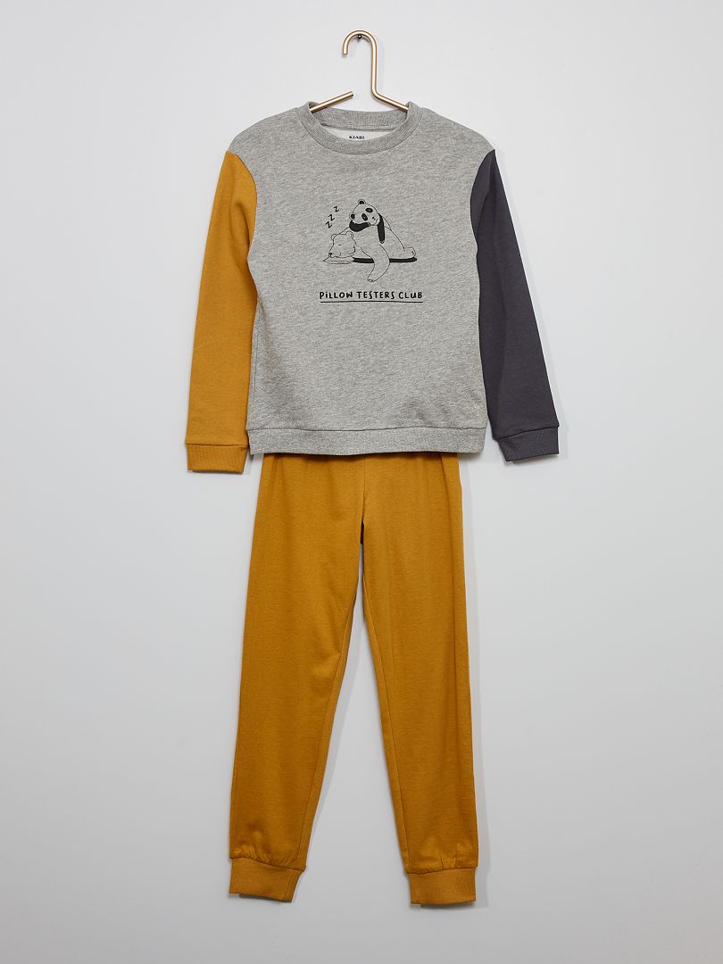 2-delige pyjama met colorblockpatroon GRIJS - Kiabi