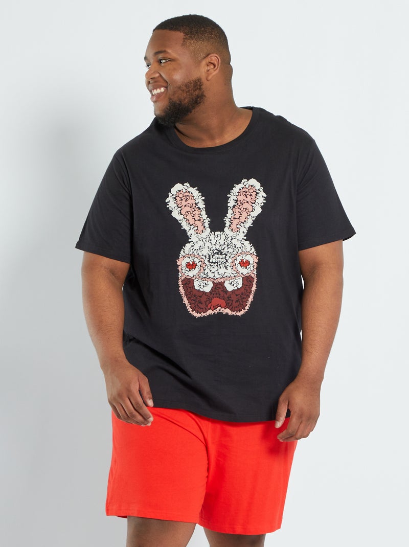 2-delige pyjama met Rabbids Invasion-print zwart / rood - Kiabi