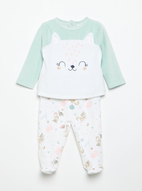 2-delige pyjama 'Petit Béguin' - T-shirt met lange mouwen + broek met voetjes - Kiabi