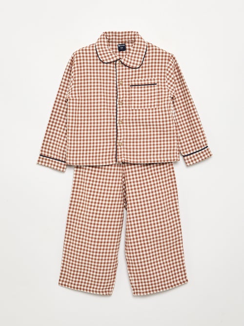 2-delige pyjama van flanel - Gebotonneerd bovenstuk + broek - Kiabi