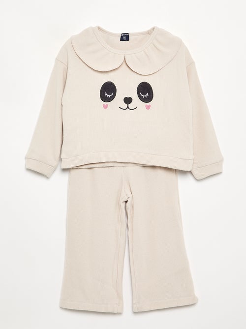 2-delige pyjama van gewafelde stof - Sweater + broek - Kiabi