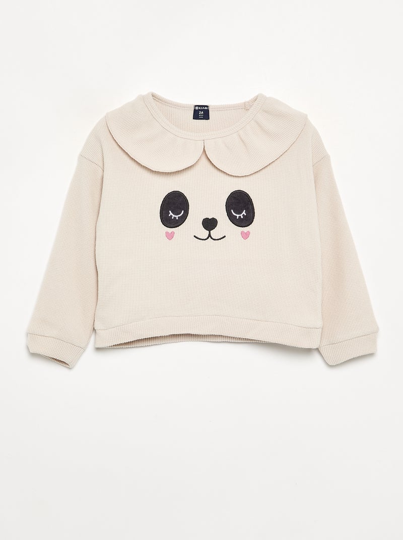 2-delige pyjama van gewafelde stof - Sweater + broek Ecru - Kiabi