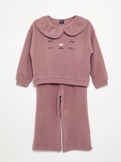 2-delige pyjama van gewafelde stof - Sweater + broek - Kiabi