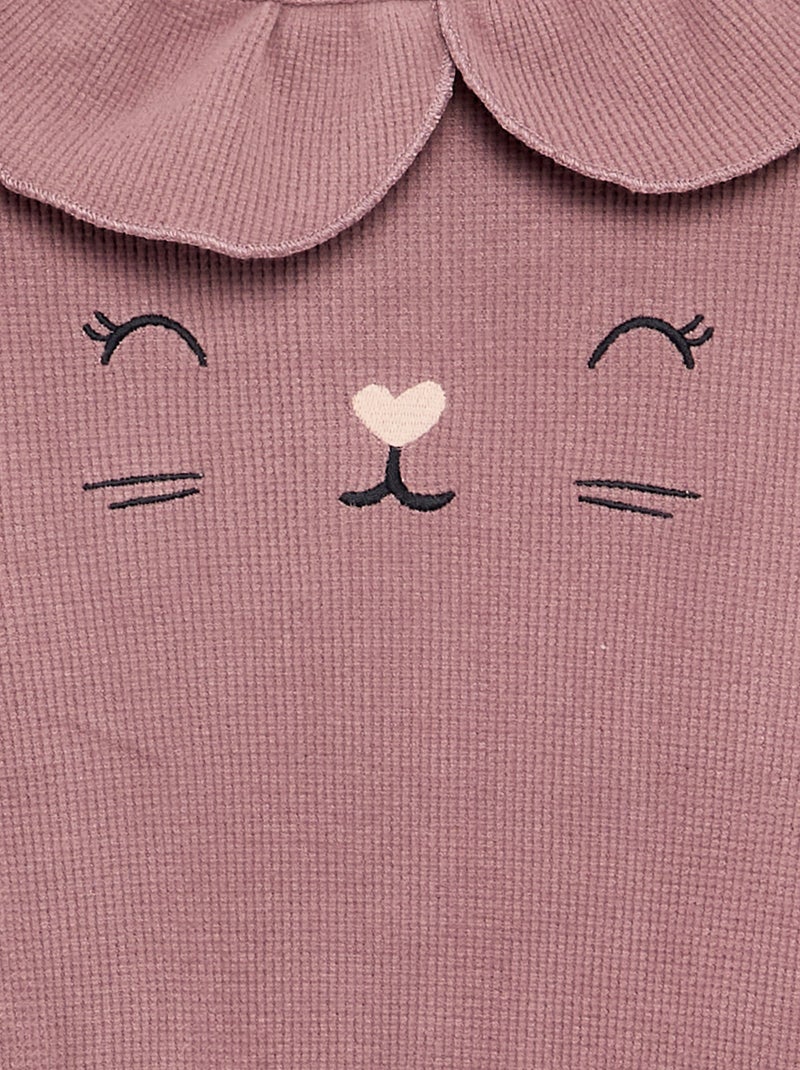 2-delige pyjama van gewafelde stof - Sweater + broek Oudroze - Kiabi