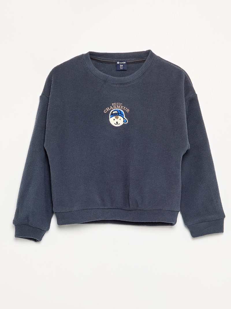 2-delige pyjama van gewafelde stof - trui + broek Blauw - Kiabi