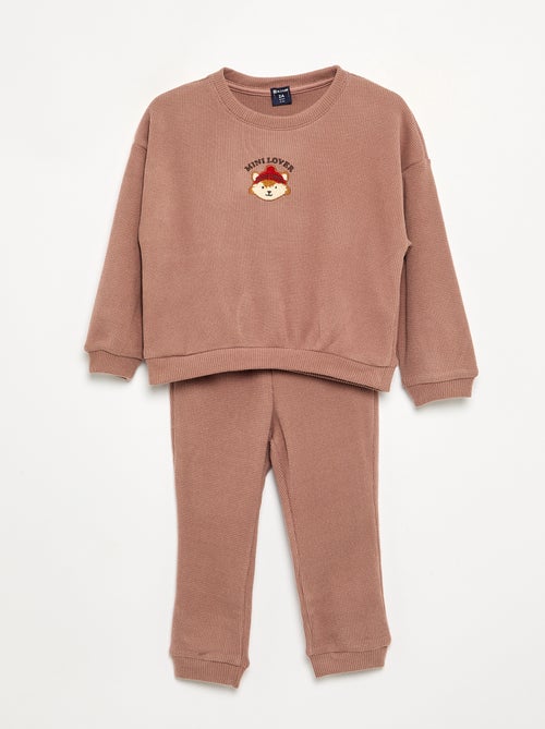 2-delige pyjama van gewafelde stof - trui + broek - Kiabi