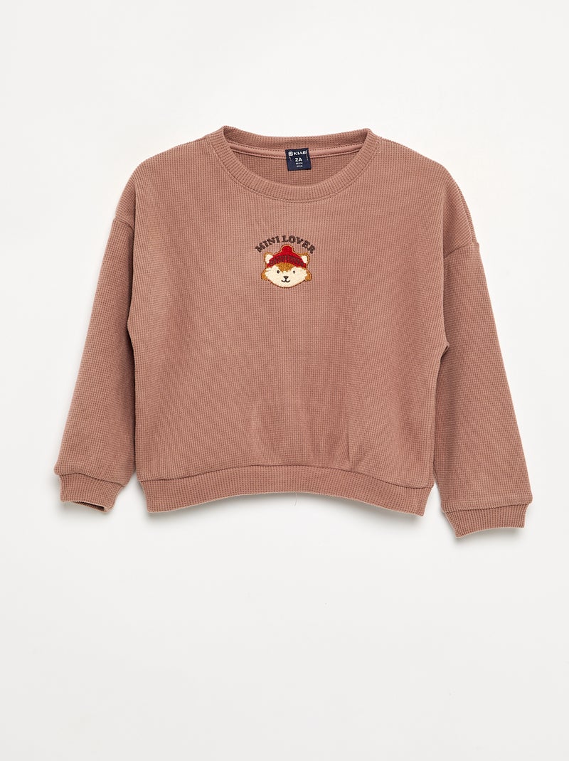2-delige pyjama van gewafelde stof - trui + broek Bruin - Kiabi