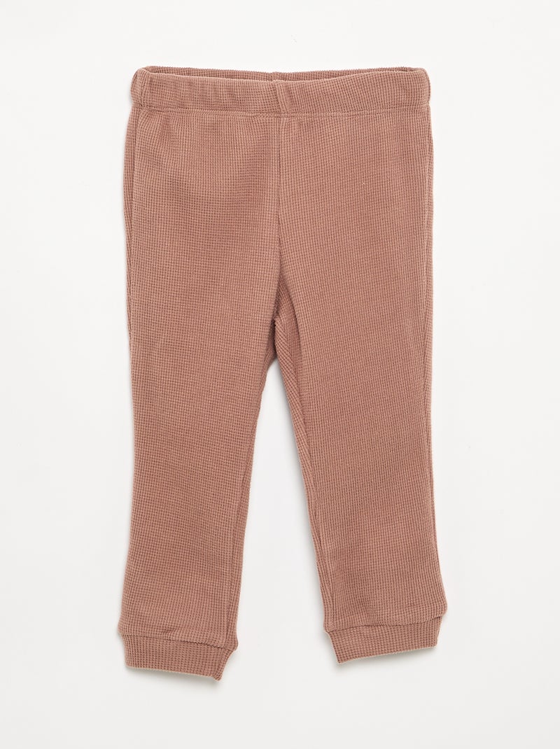 2-delige pyjama van gewafelde stof - trui + broek Bruin - Kiabi