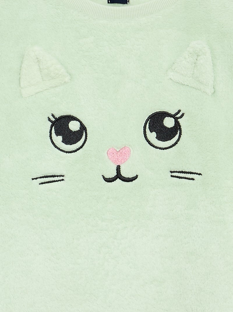 2-delige pyjama van koraalfleece - Sweatshirt + broek Groen - Kiabi