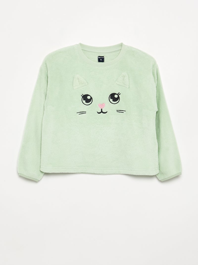 2-delige pyjama van koraalfleece - Sweatshirt + broek Groen - Kiabi