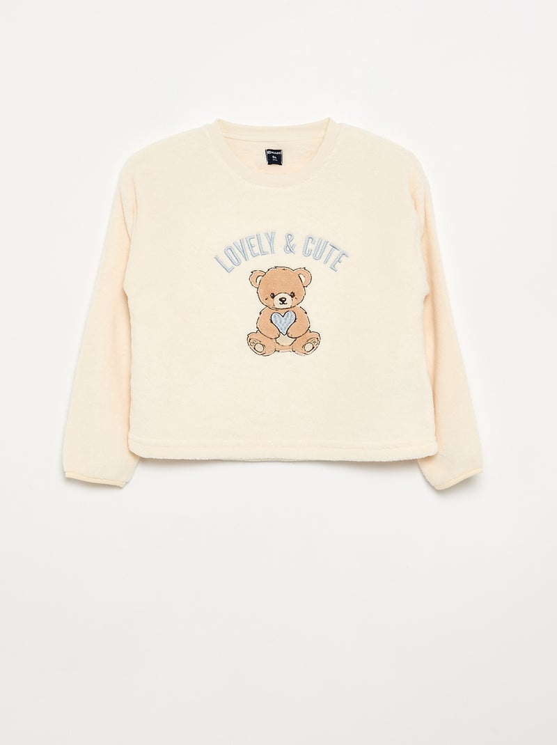 2-delige pyjama van koraalfleece - Sweatshirt + broek Rose - Kiabi