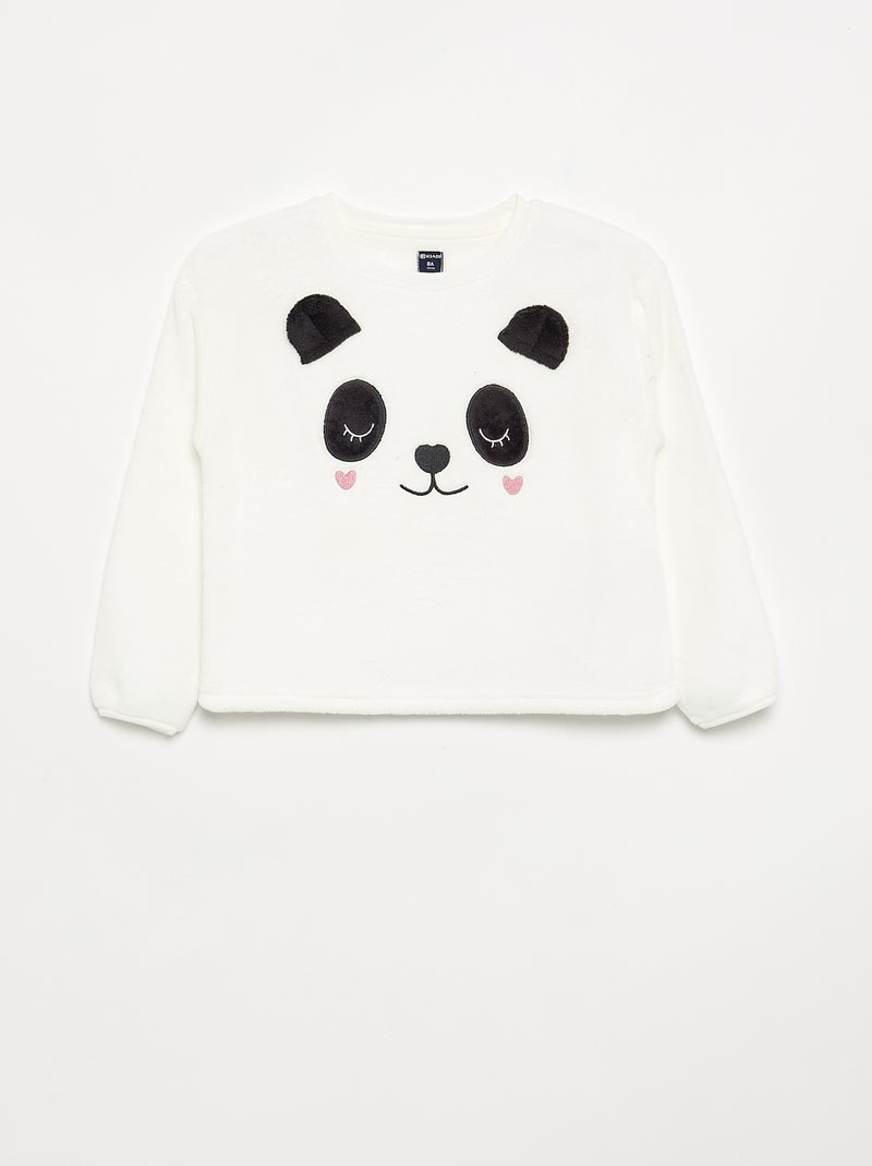 2-delige pyjama van koraalfleece - Sweatshirt + broek Wit - Kiabi