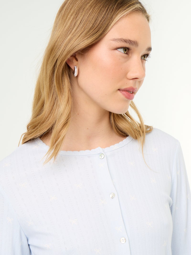 2-delige pyjama van pointelle breisel - Vest + broek Blauw - Kiabi