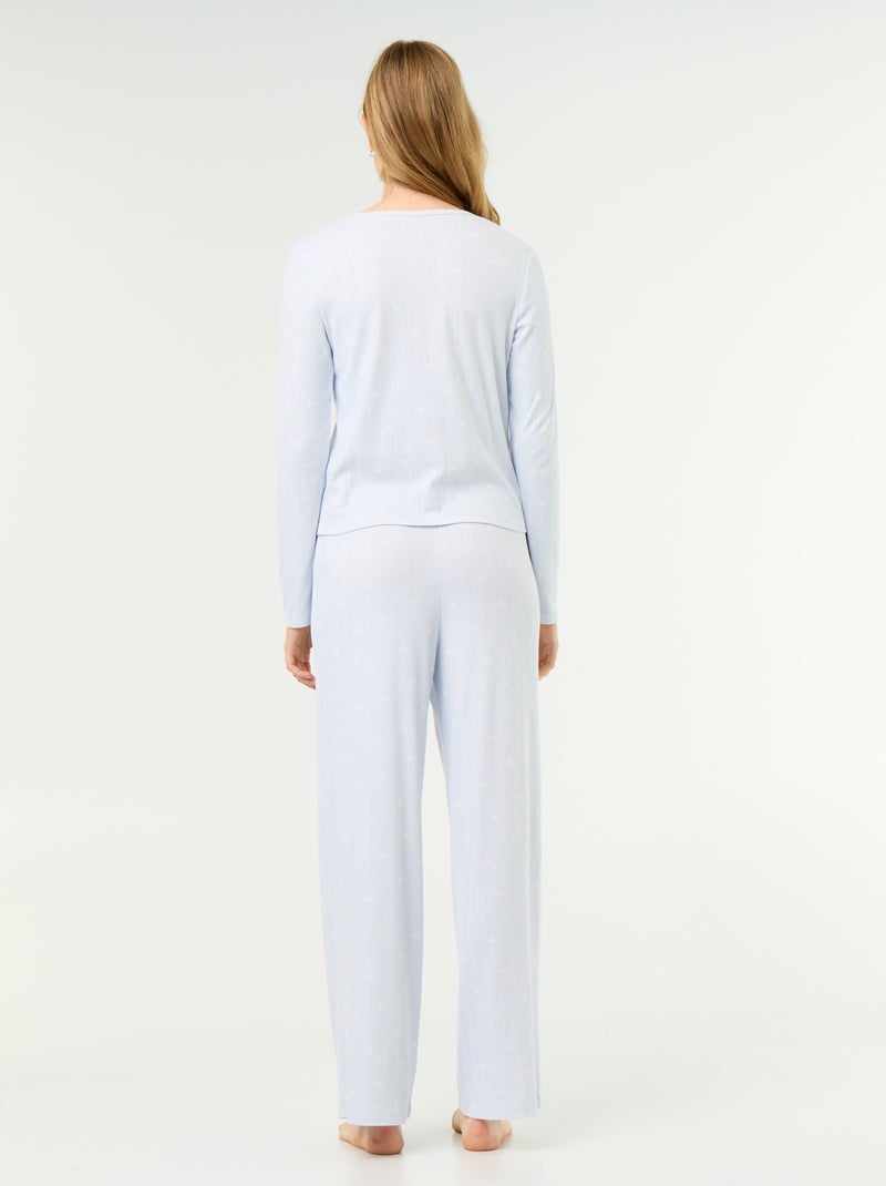 2-delige pyjama van pointelle breisel - Vest + broek Blauw - Kiabi