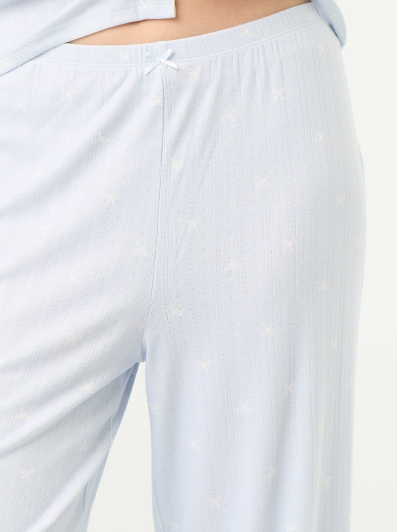 2-delige pyjama van pointelle breisel - Vest + broek Blauw - Kiabi