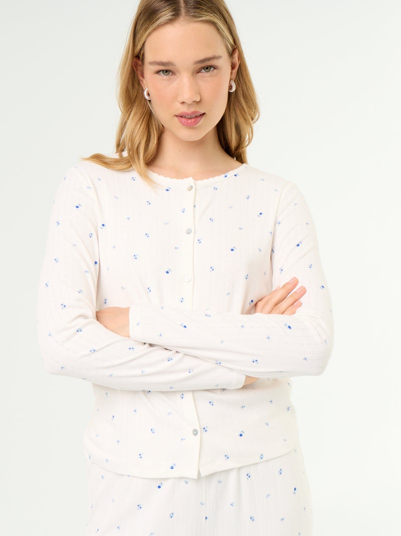 2-delige pyjama van pointelle breisel - Vest + broek Wit - Kiabi