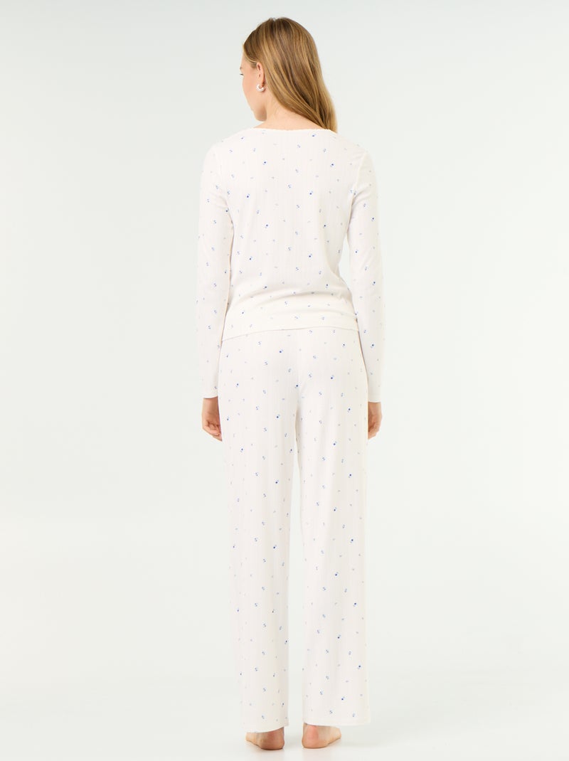 2-delige pyjama van pointelle breisel - Vest + broek Wit - Kiabi