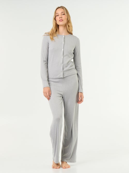 2-delige pyjama van pointelle-breisel - Vestje + broek - Kiabi