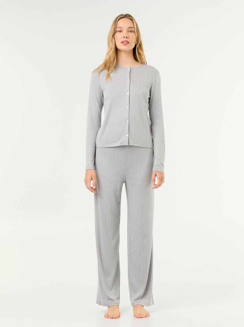2-delige pyjama van pointelle-breisel - Vestje + broek Grijs - Kiabi