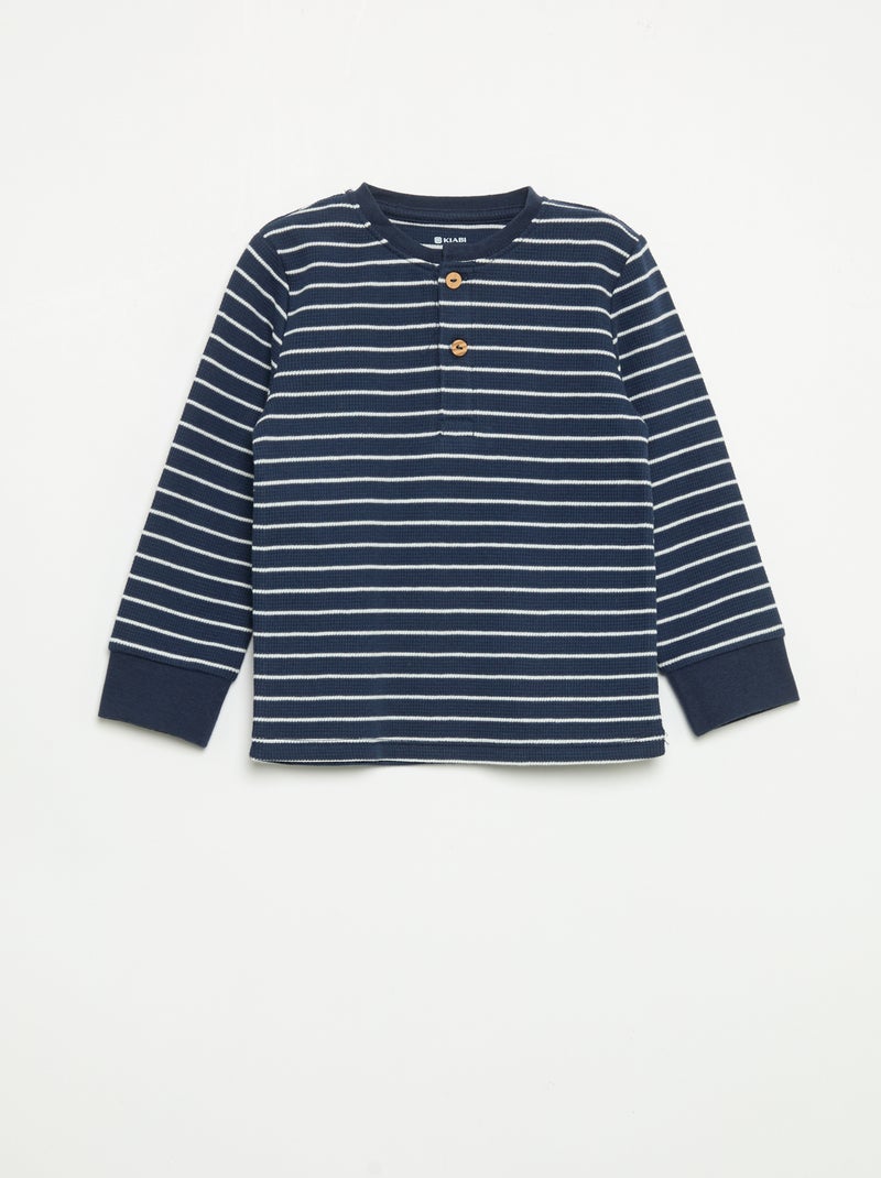 2-delige pyjamaset - T-shirt met lange mouwen + broek Blauw - Kiabi
