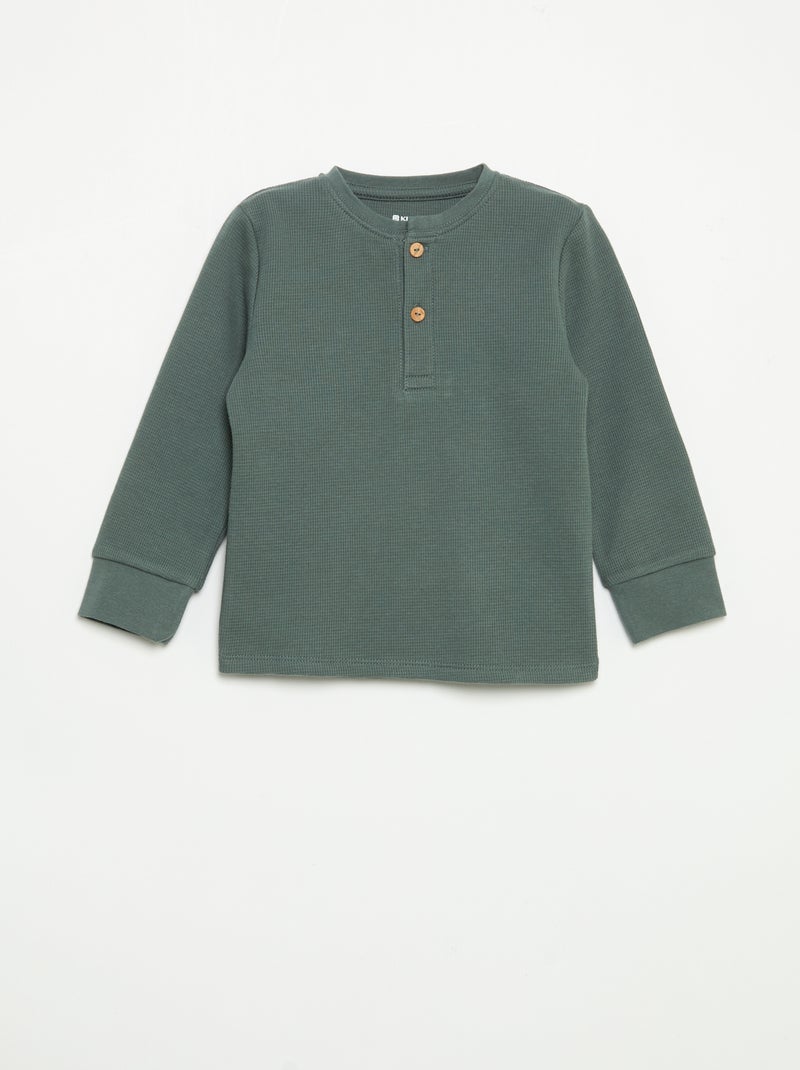2-delige pyjamaset - T-shirt met lange mouwen + broek Groen - Kiabi