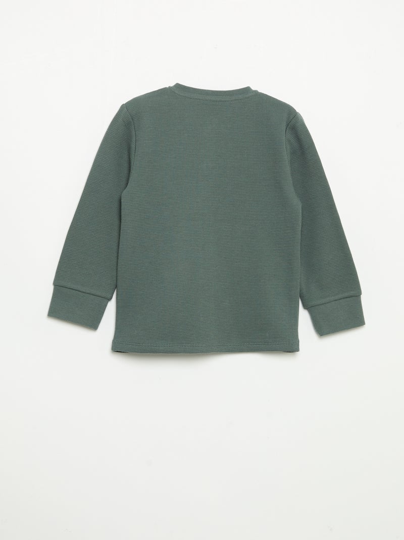 2-delige pyjamaset - T-shirt met lange mouwen + broek Groen - Kiabi