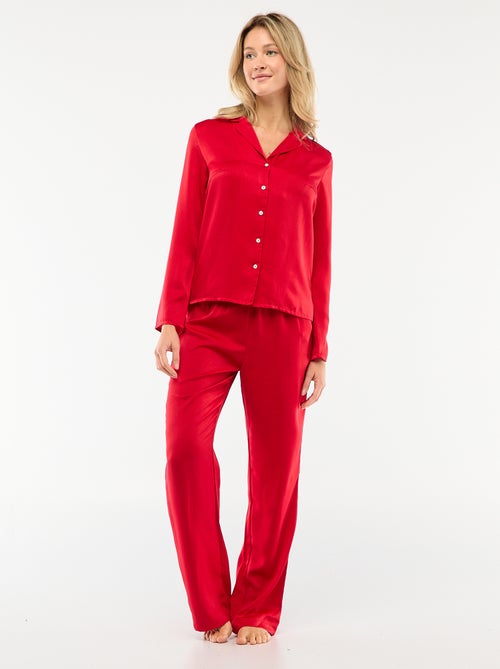 2-delige pyjamaset met satijneffect - hemd + broek - Kiabi