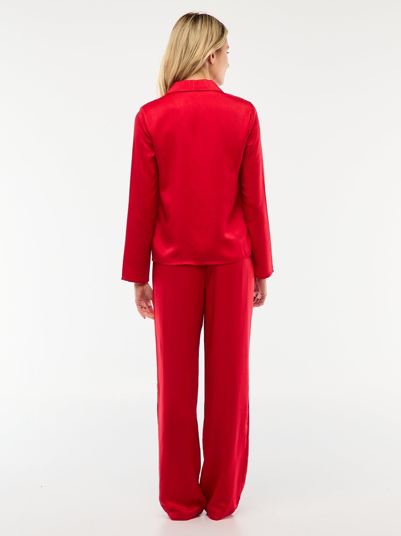 2-delige pyjamaset met satijneffect - hemd + broek Rood - Kiabi