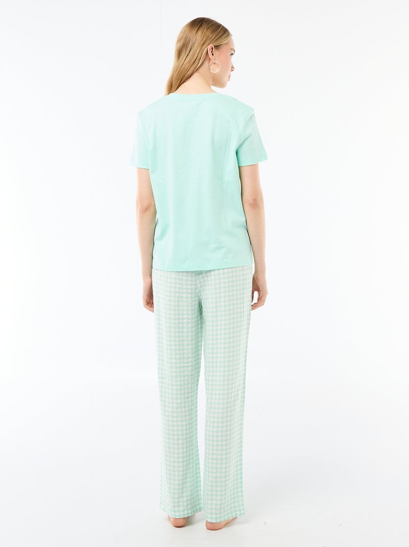 2-delige pyjamaset met T-shirt en geruite broek Groen - Kiabi