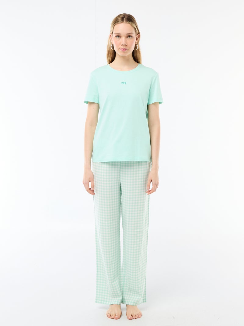 2-delige pyjamaset met T-shirt en geruite broek Groen - Kiabi