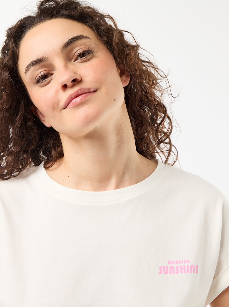 2-delige pyjamaset met T-shirt en gestreepte broek Roze - Kiabi