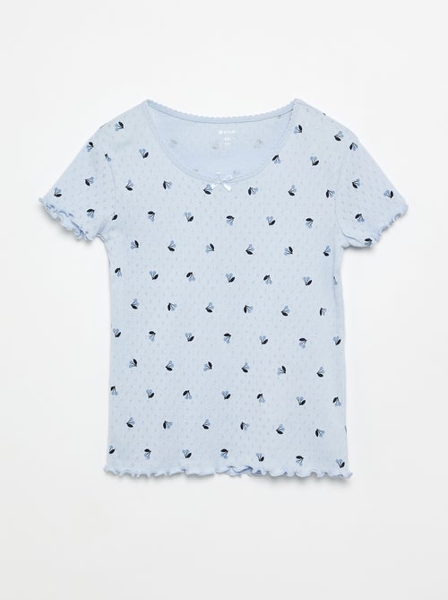 2-delige pyjamaset T-shirt en short van pointelle-breisel - Kiabi