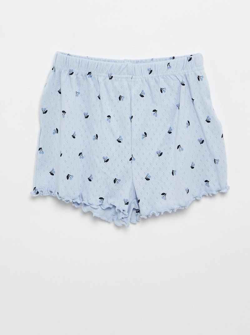 2-delige pyjamaset T-shirt en short van pointelle-breisel Blauw - Kiabi