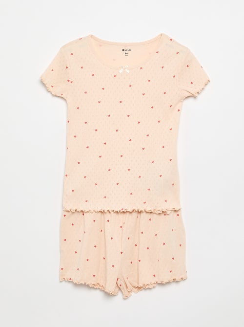 2-delige pyjamaset T-shirt en short van pointelle-breisel - Kiabi