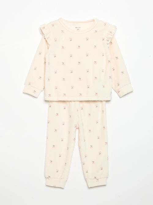 2-delige pyjamaset van velours - Sweater met ruches bij de armsgaten + broek - Kiabi 2-delige pyjamaset van velours - Sweater met ruches bij de armsgaten + broek - Kiabi