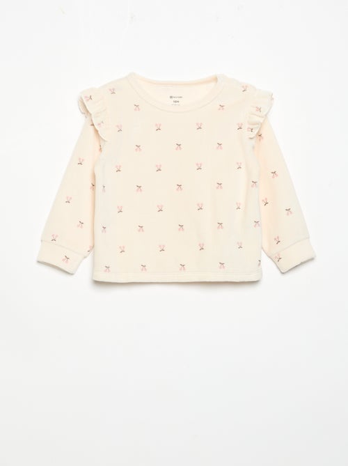 2-delige pyjamaset van velours - Sweater met ruches bij de armsgaten + broek - Kiabi 2-delige pyjamaset van velours - Sweater met ruches bij de armsgaten + broek - Kiabi