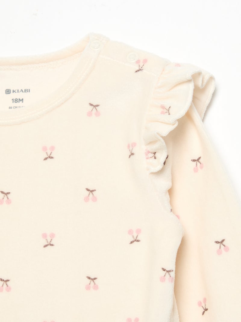 2-delige pyjamaset van velours - Sweater met ruches bij de armsgaten + broek Biege - Kiabi