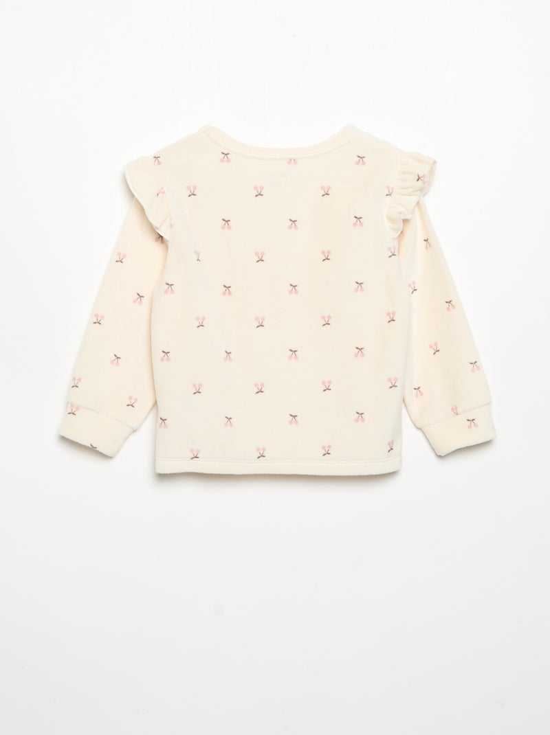 2-delige pyjamaset van velours - Sweater met ruches bij de armsgaten + broek Biege - Kiabi