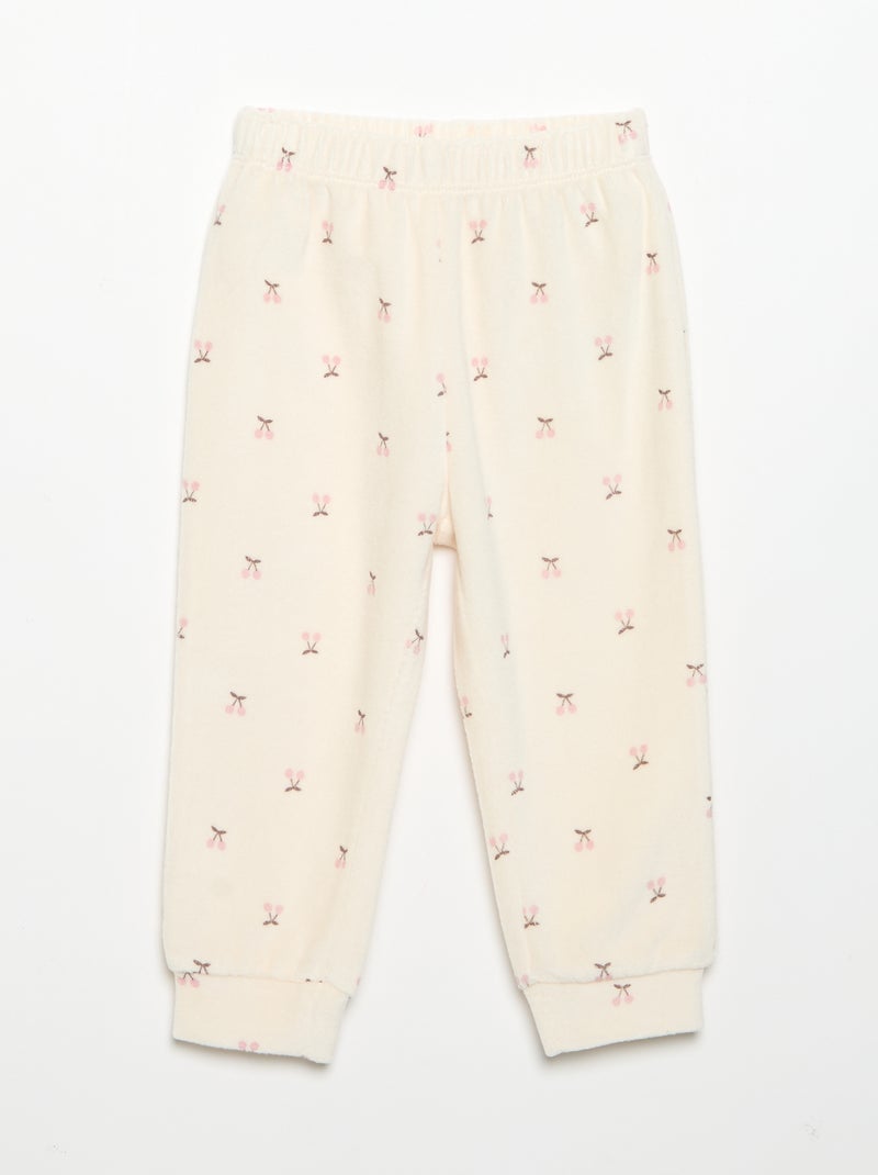 2-delige pyjamaset van velours - Sweater met ruches bij de armsgaten + broek Biege - Kiabi
