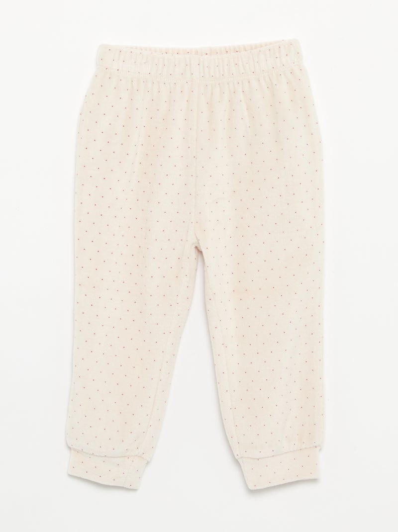 2-delige pyjamaset van velours - Sweater met ruches bij de armsgaten + broek Biege - Kiabi