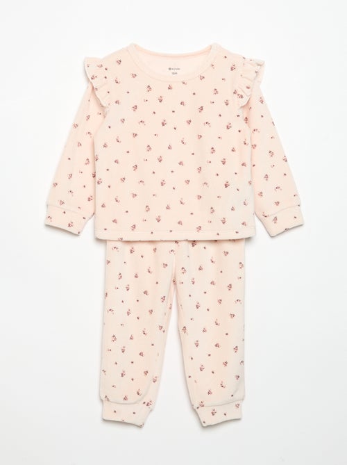 2-delige pyjamaset van velours - Sweater met ruches bij de armsgaten + broek - Kiabi