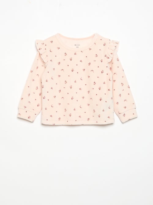 2-delige pyjamaset van velours - Sweater met ruches bij de armsgaten + broek - Kiabi