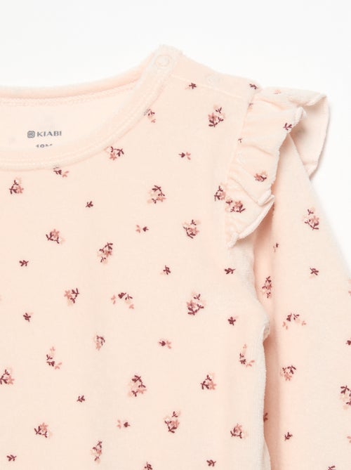 2-delige pyjamaset van velours - Sweater met ruches bij de armsgaten + broek - Kiabi