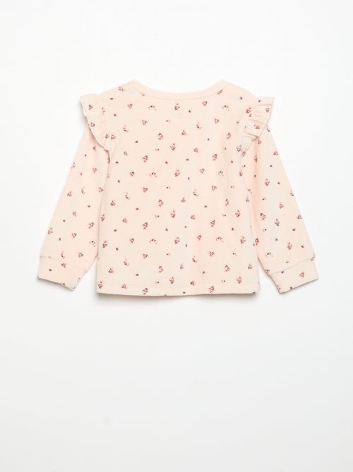 2-delige pyjamaset van velours - Sweater met ruches bij de armsgaten + broek - Kiabi