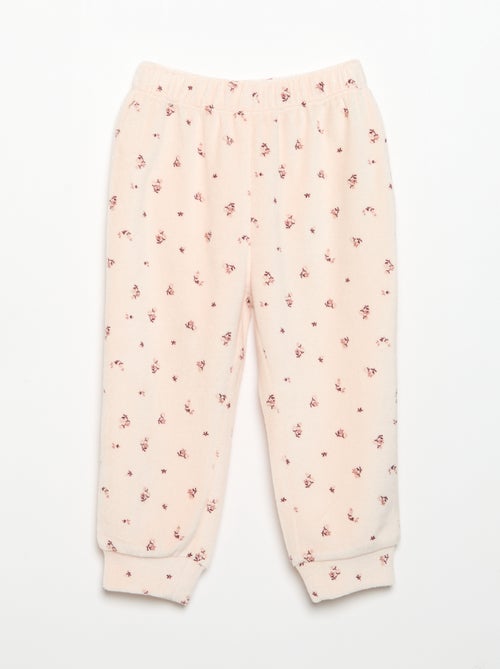 2-delige pyjamaset van velours - Sweater met ruches bij de armsgaten + broek - Kiabi
