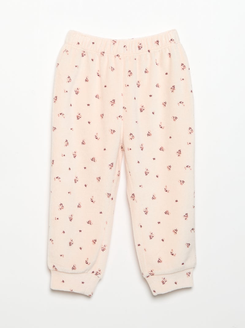 2-delige pyjamaset van velours - Sweater met ruches bij de armsgaten + broek Rose - Kiabi
