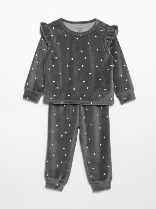 2-delige pyjamaset van velours - Sweater met ruches bij de armsgaten + broek - Kiabi